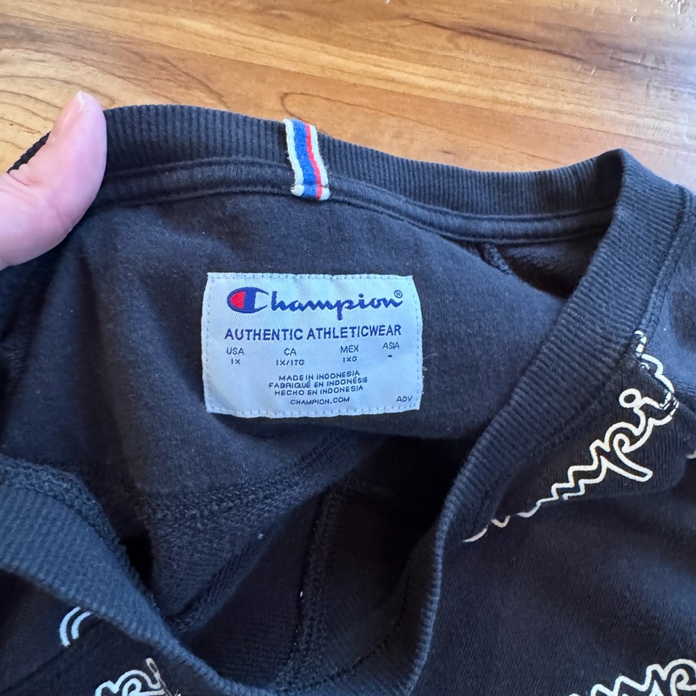 Champion All Over Logo Black Crewneck Sweatshirt - Picture 4 of 4